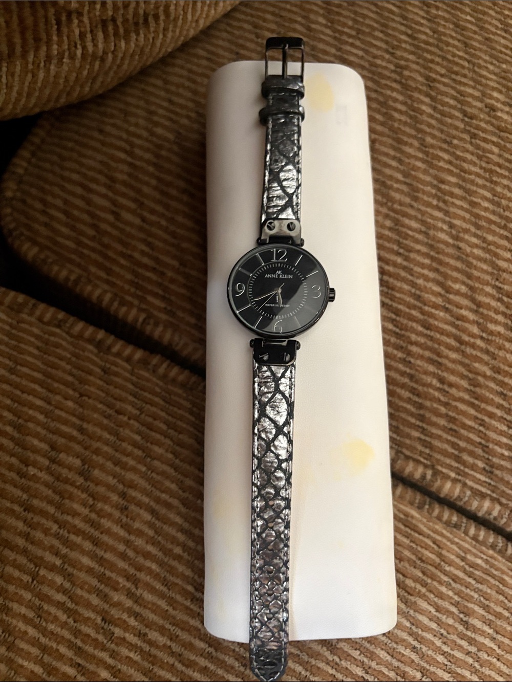 Anne Klein Black and Silver Metallic Textured Strap Watch